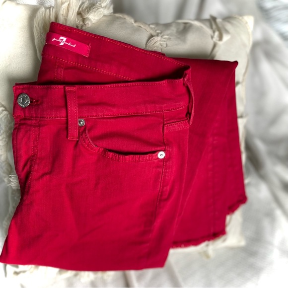 7 FOR ALL MANKIND | 28 | Frayed Hem Cigarette Skinny Cotton High Cropped Jeans - Picture 15 of 15